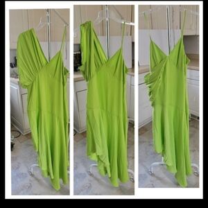 The Drop Elegant Lime Green Asymmetrical  One ShoulderDress